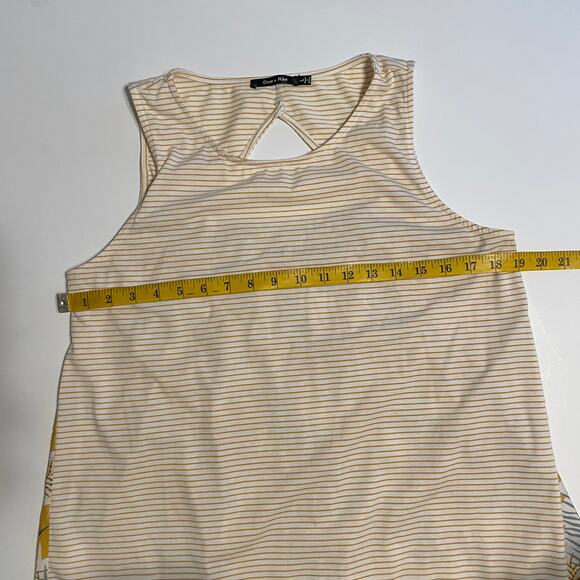 Doe & Rae Cut Out Tank Womens Large Mustard Striped Tropical Floral Mixed Print - Picture 5 of 6